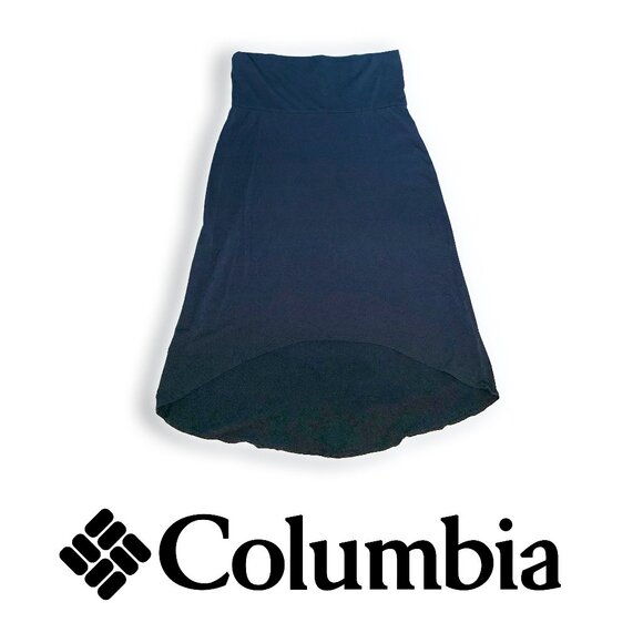 Columbia Cotton Long Navy comfortable skirt long at back rise at front Midi M - Picture 1 of 5